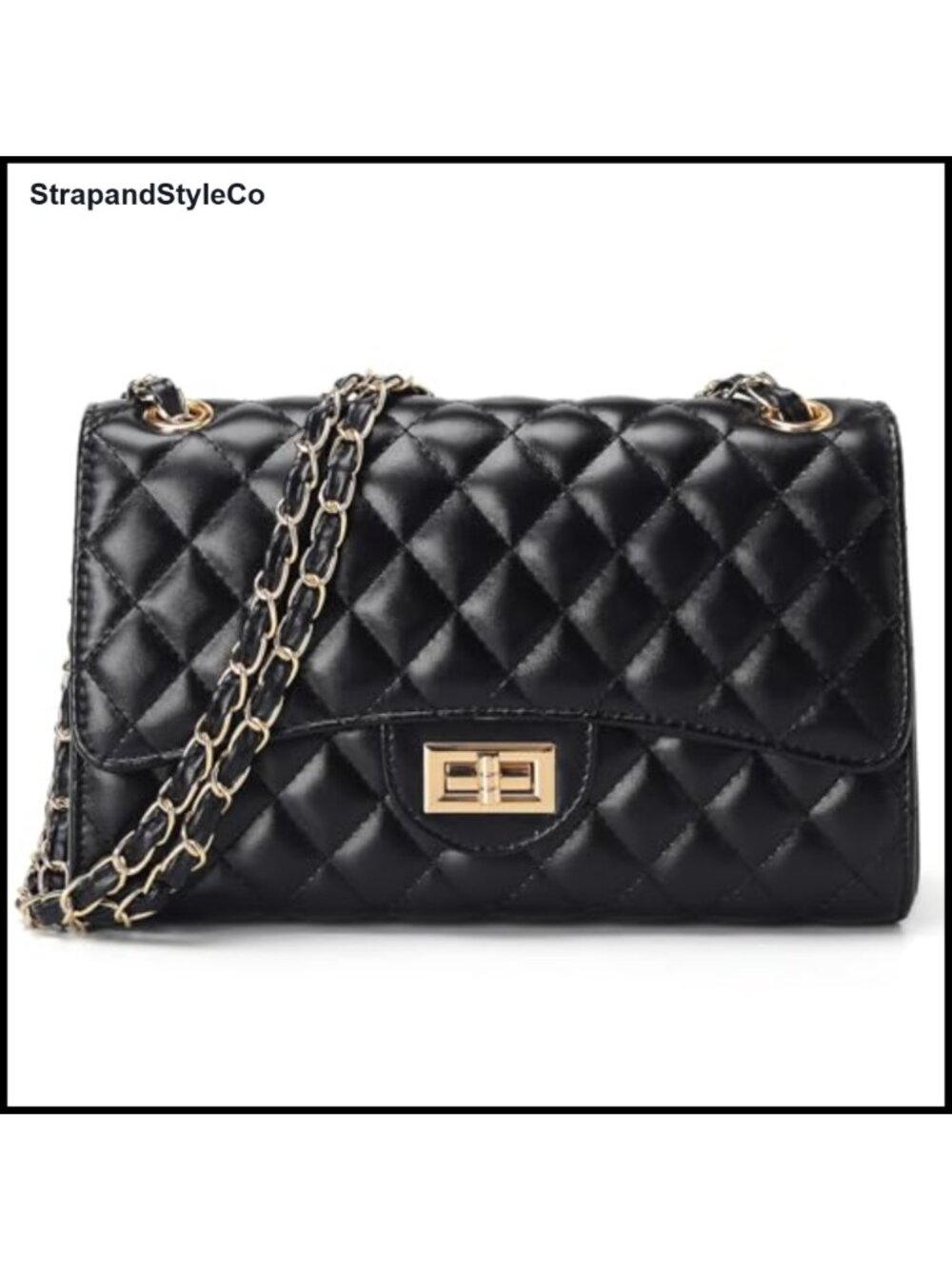 Quilted Vegan Leather Crossbody Bag Chain Strap Twist Lock Satchel